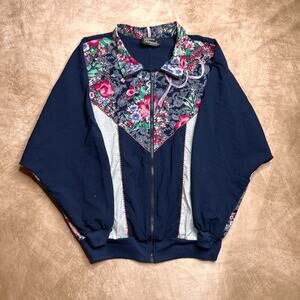 Vintage 90s Silver Threads Bomber Jacket Floral Patchwork Zip Up Multicolor